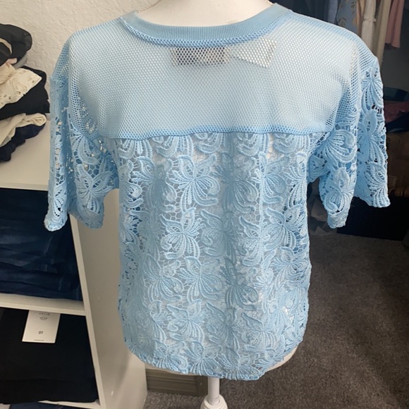 NWT Women’s LOFT Baby Blue Mesh Crochet Blouse Size Small - Picture 4 of 8